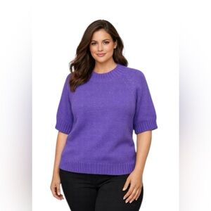 Worthington Petite Knit Sweater Size M | Purple Short Sleeve Pullover